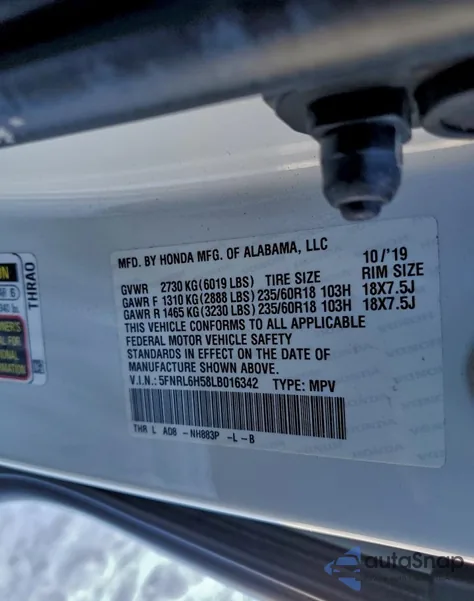 2020 Honda Odyssey Ex from USA, damaged, VIN 5FNRL6H58LB016342